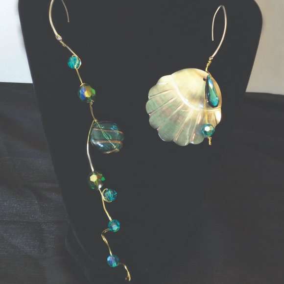 Utter Chaos Long Earrings - Emerald-toned Swarovski Crystals w/ Lots of Shimmer - Picture 1 of 3